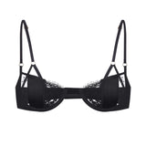 Pleasure Silk, Lace and Polka-dot Mesh Balconette in Black