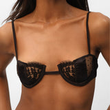 Pleasure Silk, Lace and Polka-dot Mesh Balconette in Black