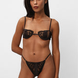 Pleasure Silk, Lace and Polka-dot Mesh Balconette in Black