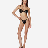 Pleasure Silk, Lace and Polka-dot Mesh Balconette in Black