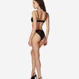 Pleasure Silk, Lace and Polka-dot Mesh Balconette in Black